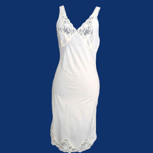 Wondermaid Vintage 1979 Cotton Slip Dress - Lace Embroidery - Cream - S